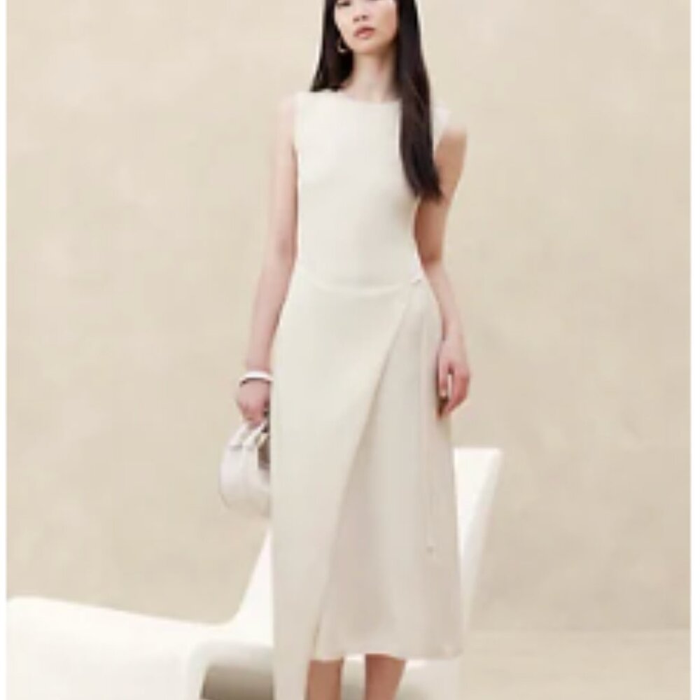 Banana Republic Cece Knit Wrap Dress (M | Cream White)